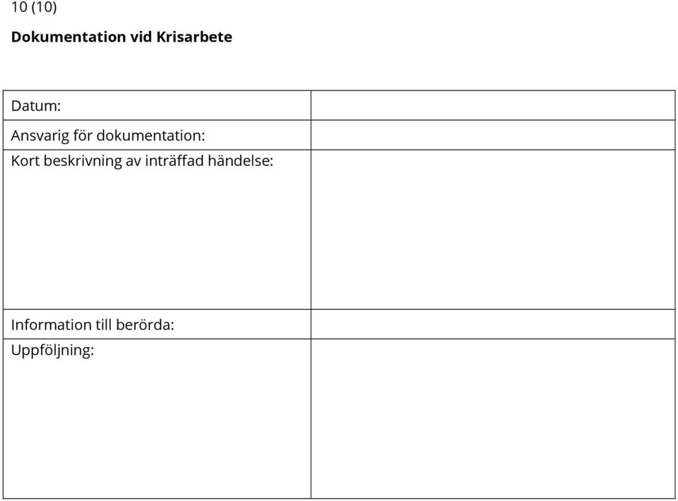 Kort beskrivning av inträffad