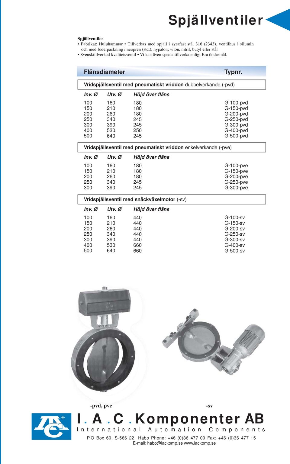 Vridspjällsventil med pneumatiskt vriddon dubbelverkande (-pvd) Höjd över fläns 400 500 530 640 G--pvd G--pvd G--pvd G--pvd G--pvd G-400-pvd G-500-pvd Vridspjällsventil med