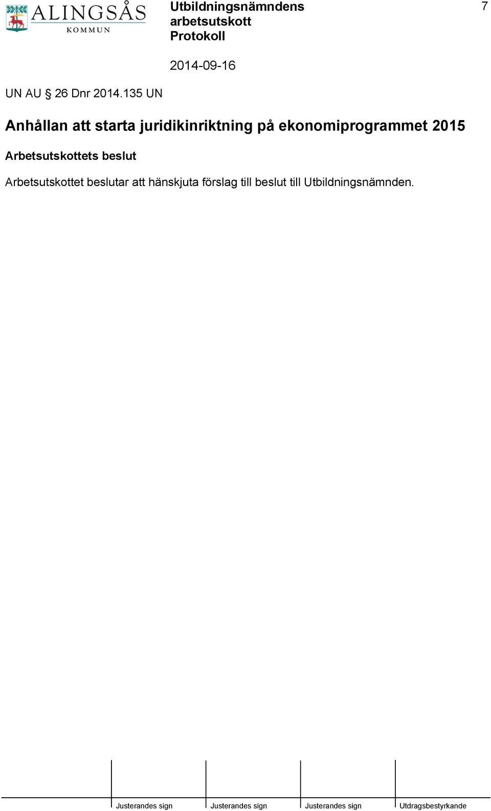 ekonomiprogrammet 2015 Arbetsutskottets beslut