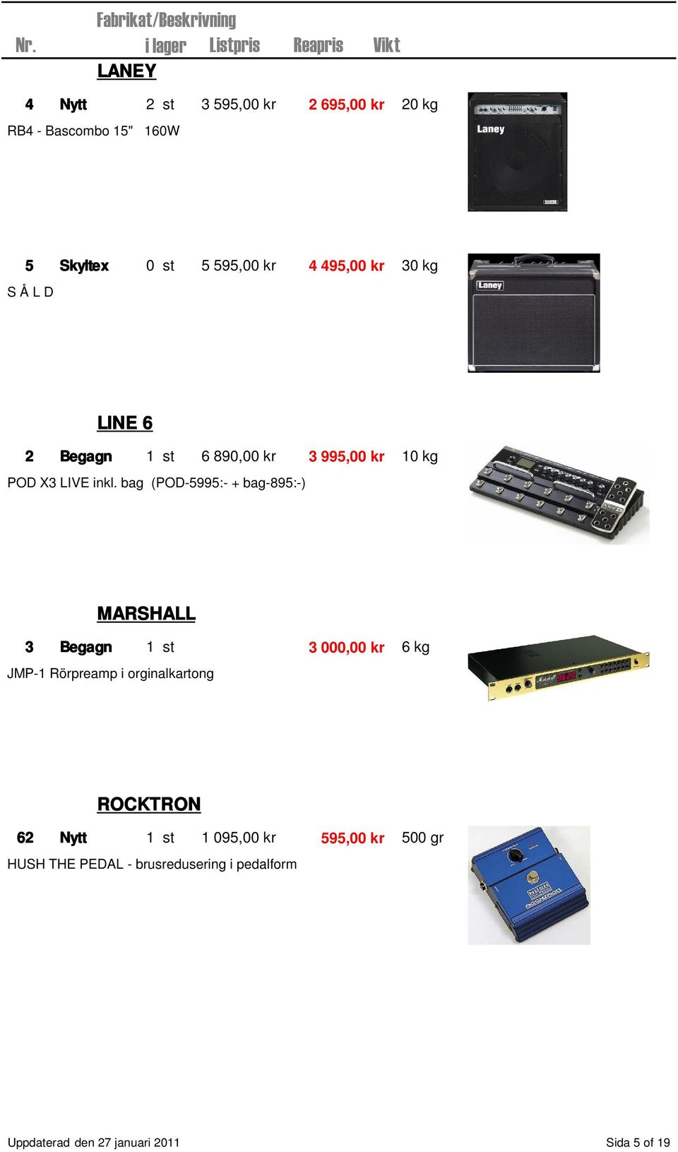 bag (POD-5995:- + bag-895:-) MARSHALL 3 Begagn 3 000,00 kr 6 kg JMP-1 Rörpreamp i orginalkartong