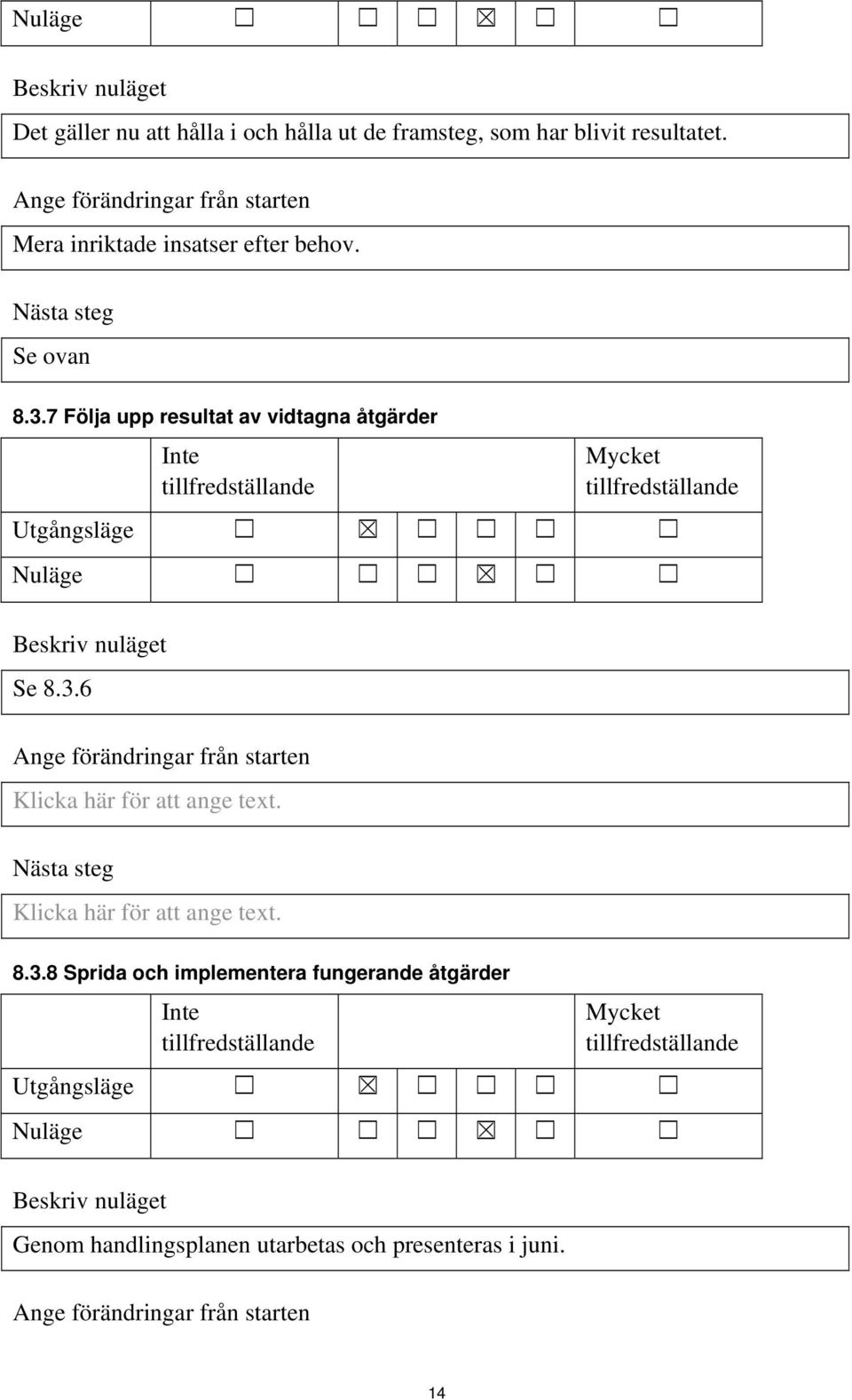 7 Följa upp resultat av vidtagna åtgärder Utgångsläge Nuläge Se 8.3.