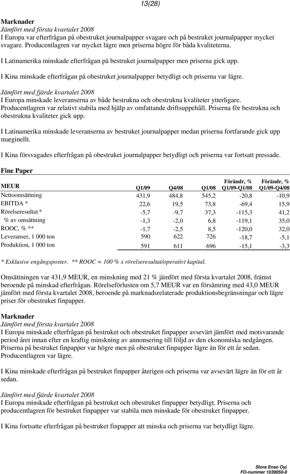 I Kina minskade efterfrågan på obestruket journalpapper betydligt och priserna var lägre.