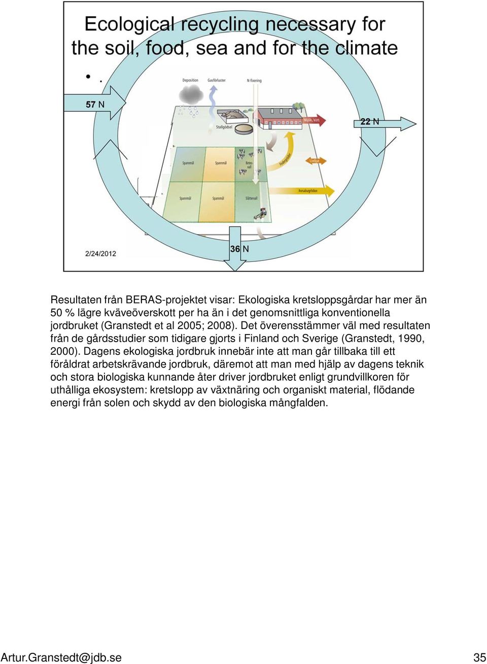 Dagens ekologiska jordbruk innebär inte att man går tillbaka till ett föråldrat arbetskrävande jordbruk, däremot att man med hjälp av dagens teknik och stora biologiska