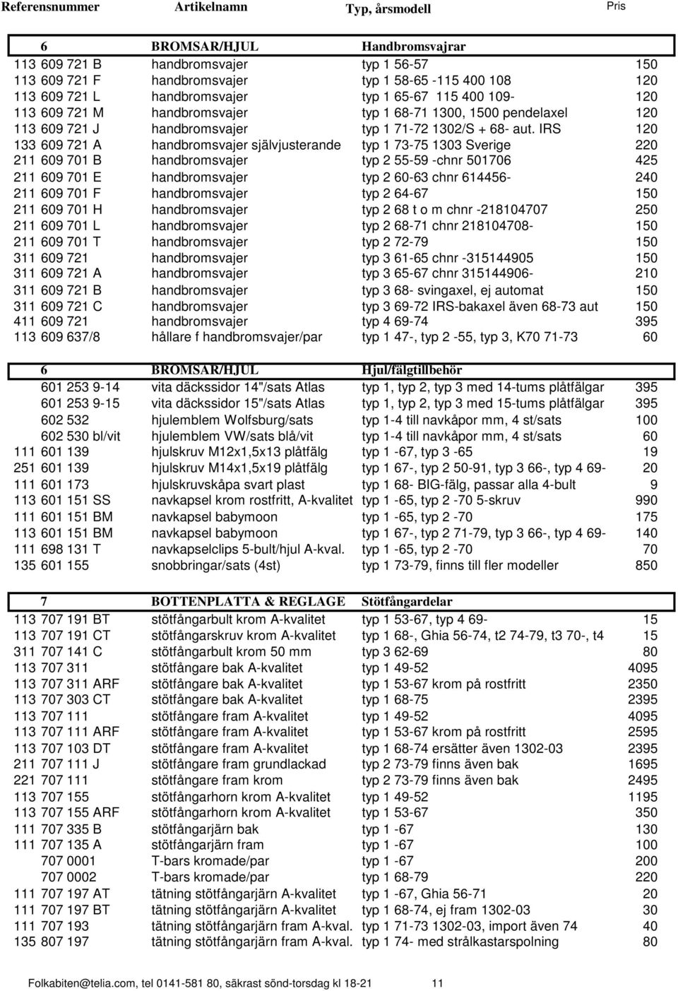 IRS 120 133 609 721 A handbromsvajer självjusterande typ 1 73-75 1303 Sverige 220 211 609 701 B handbromsvajer typ 2 55-59 -chnr 501706 425 211 609 701 E handbromsvajer typ 2 60-63 chnr 614456-240