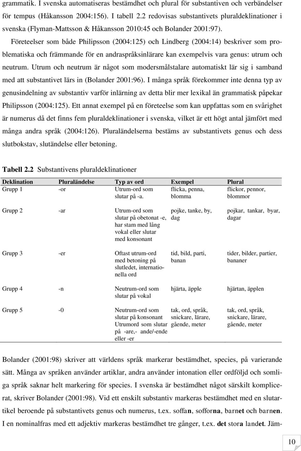 Företeelser som både Philipsson (2004:125) och Lindberg (2004:14) beskriver som problematiska och främmande för en andraspråksinlärare kan exempelvis vara genus: utrum och neutrum.