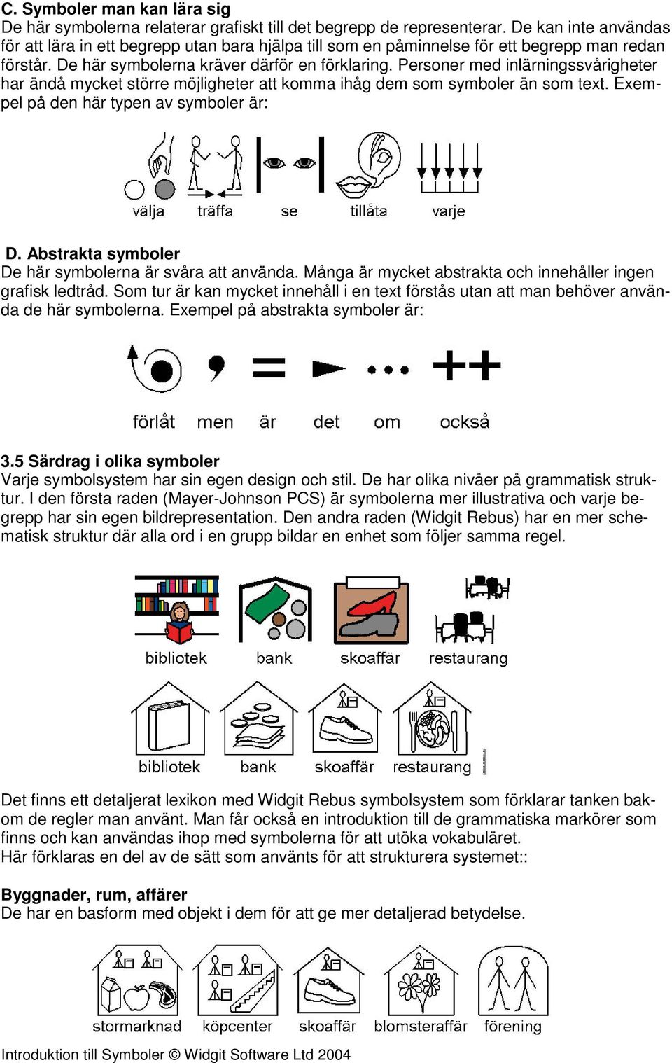 Personer med inlärningssvårigheter har ändå mycket större möjligheter att komma ihåg dem som symboler än som text. Exempel på den här typen av symboler är: D.