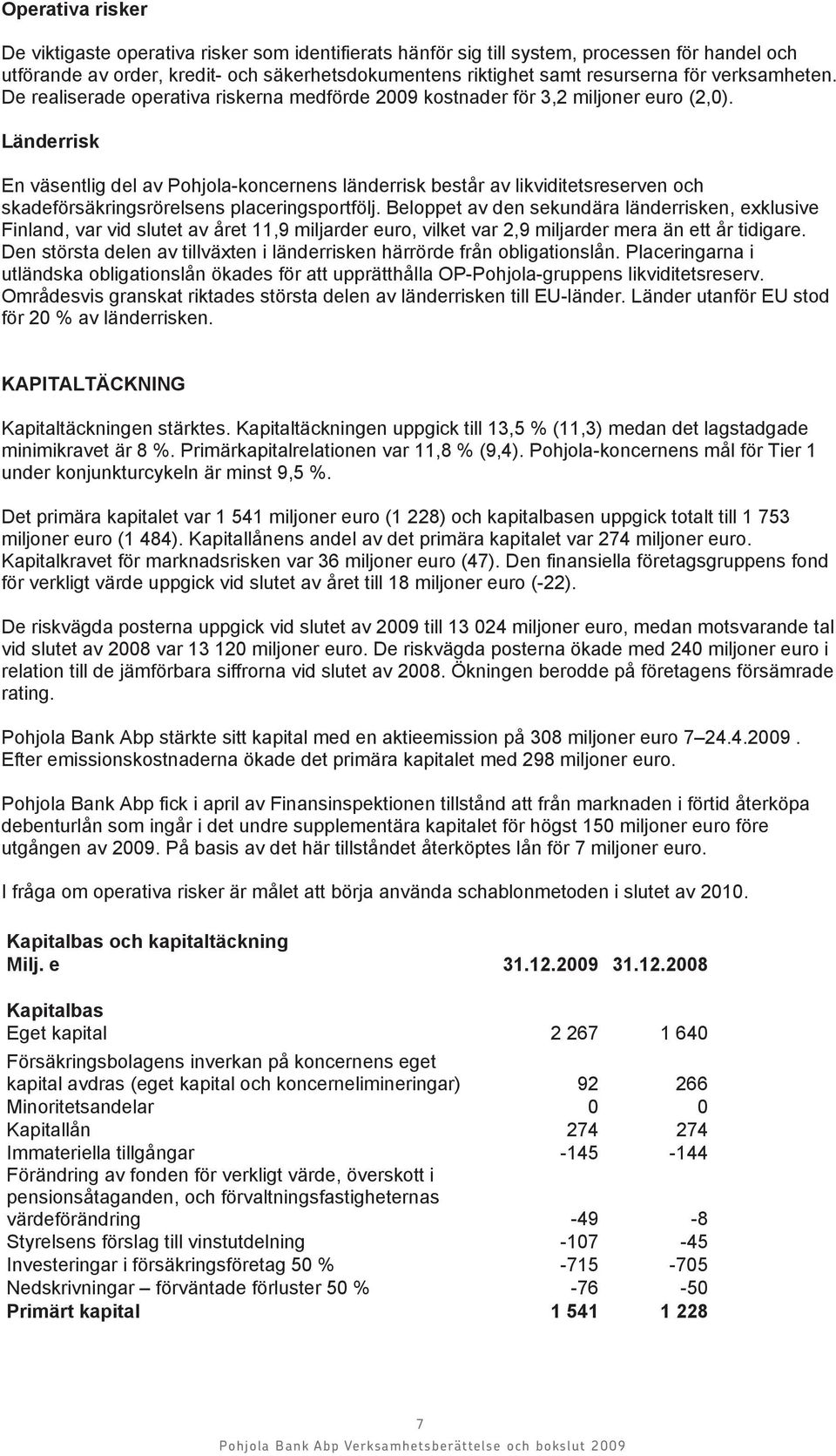 Länderrisk En väsentlig del av Pohjola-koncernens länderrisk består av likviditetsreserven och skadeförsäkringsrörelsens placeringsportfölj.