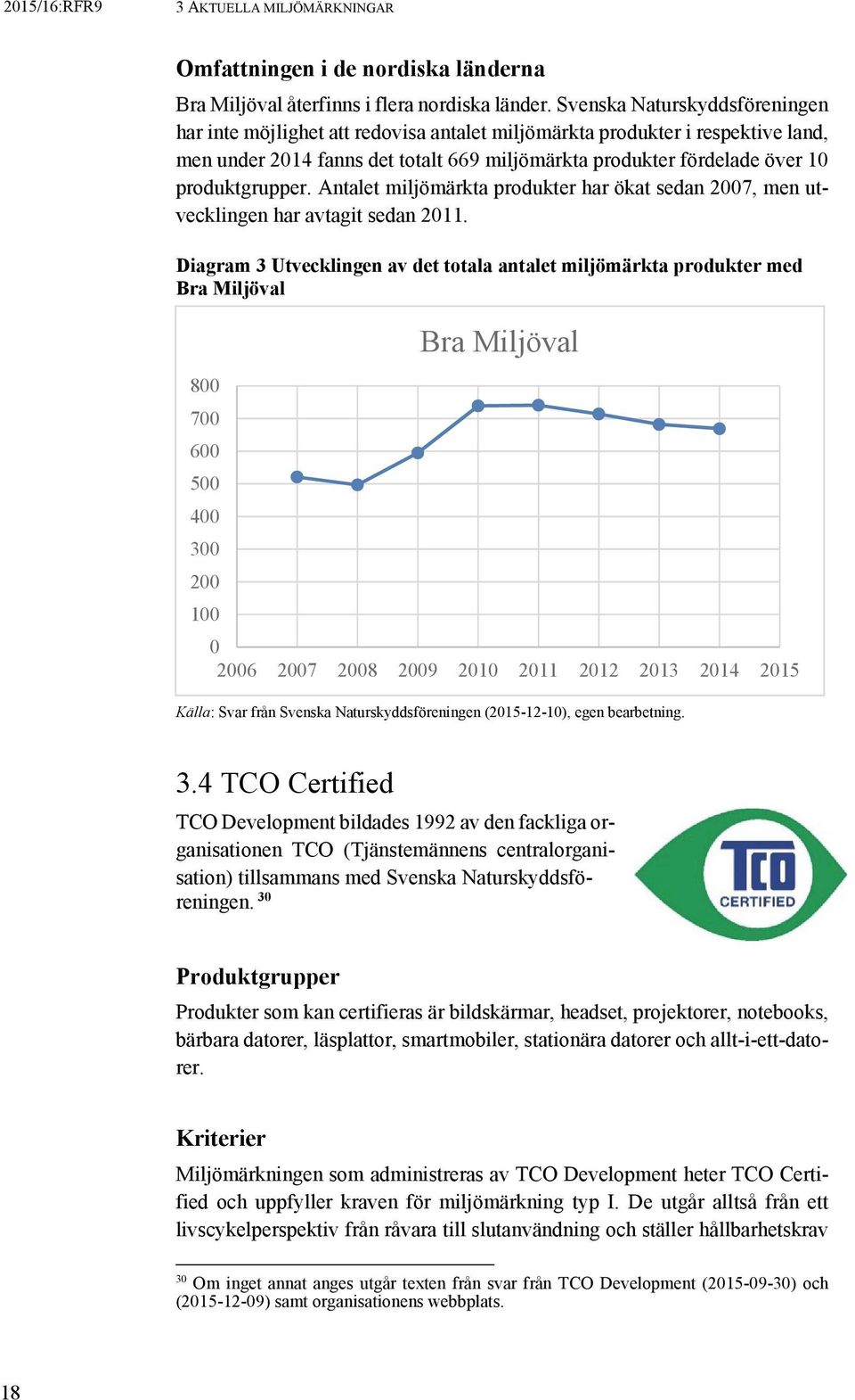 produktgrupper. Antalet miljömärkta produkter har ökat sedan 2007, men utvecklingen har avtagit sedan 2011.