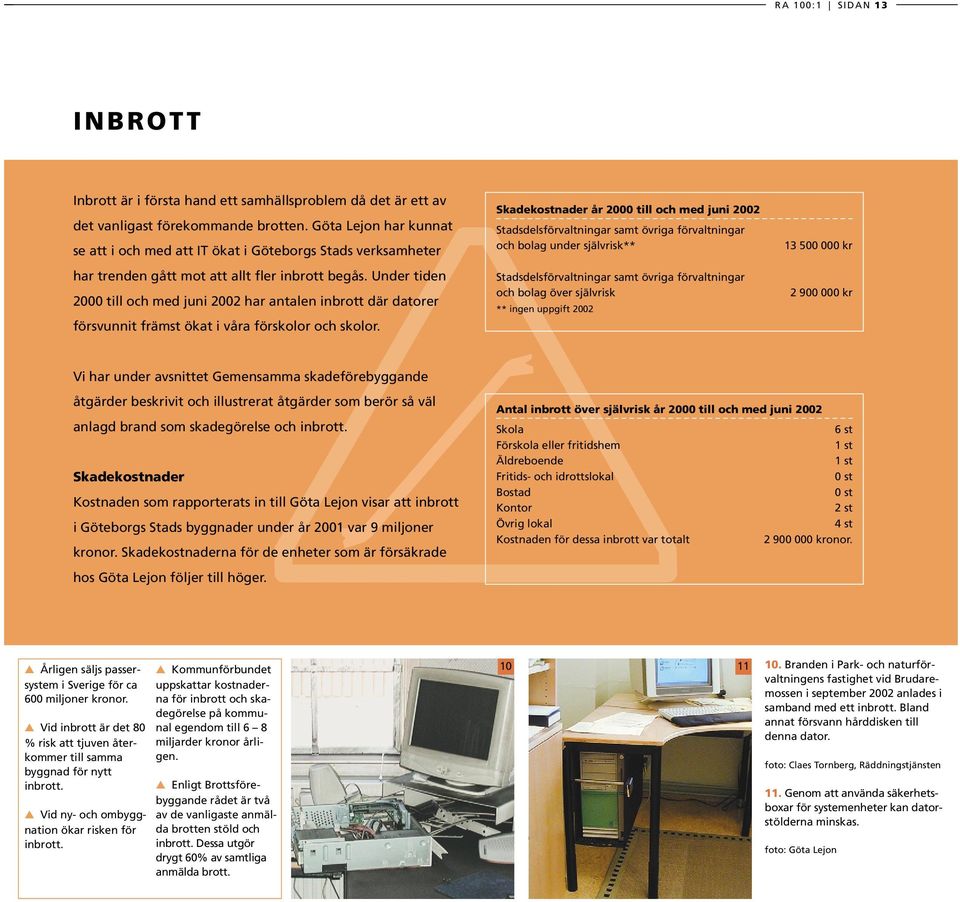 Under tiden 2000 till och med juni 2002 har antalen inbrott där datorer försvunnit främst ökat i våra förskolor och skolor.