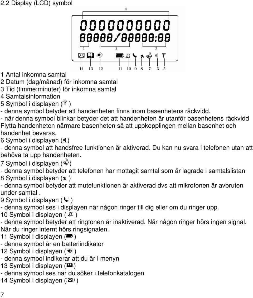 - när denna symbol blinkar betyder det att handenheten är utanför basenhetens räckvidd Flytta handenheten närmare basenheten så att uppkopplingen mellan basenhet och handenhet bevaras.