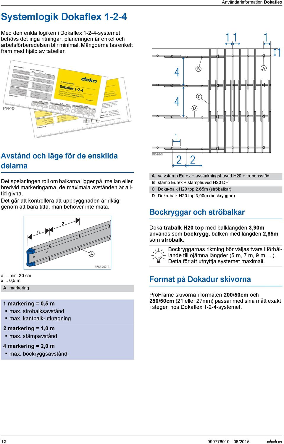 11 1 1 4 B 9776-100 4 D C 1 vstånd och läge för de enskilda delarna 9720-242-01 2 2 Det spelar ingen roll om balkarna ligger på, mellan eller bredvid markeringarna, de maximala avstånden är alltid