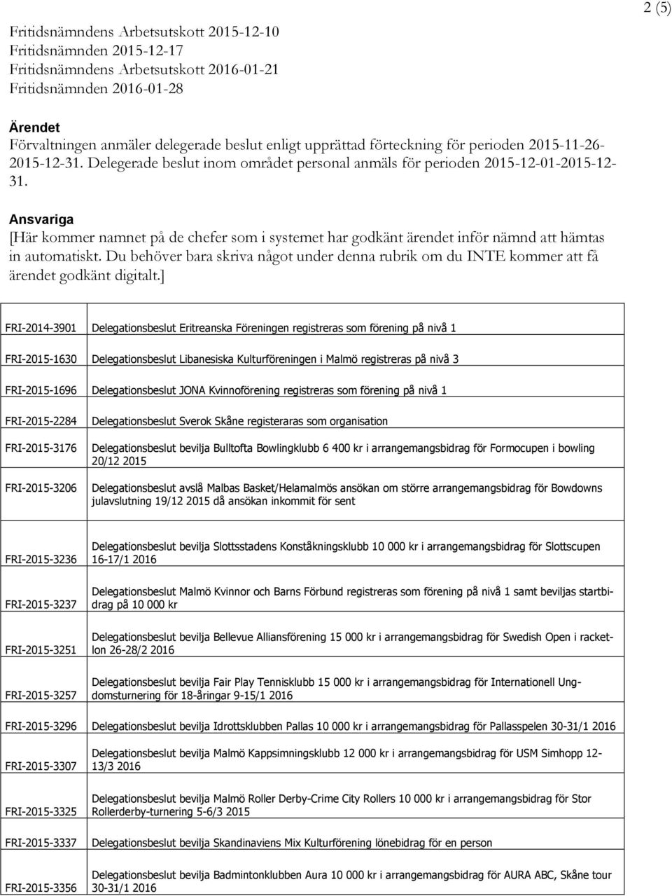 Ansvariga [Här kommer namnet på de chefer som i systemet har godkänt ärendet inför nämnd att hämtas in automatiskt.