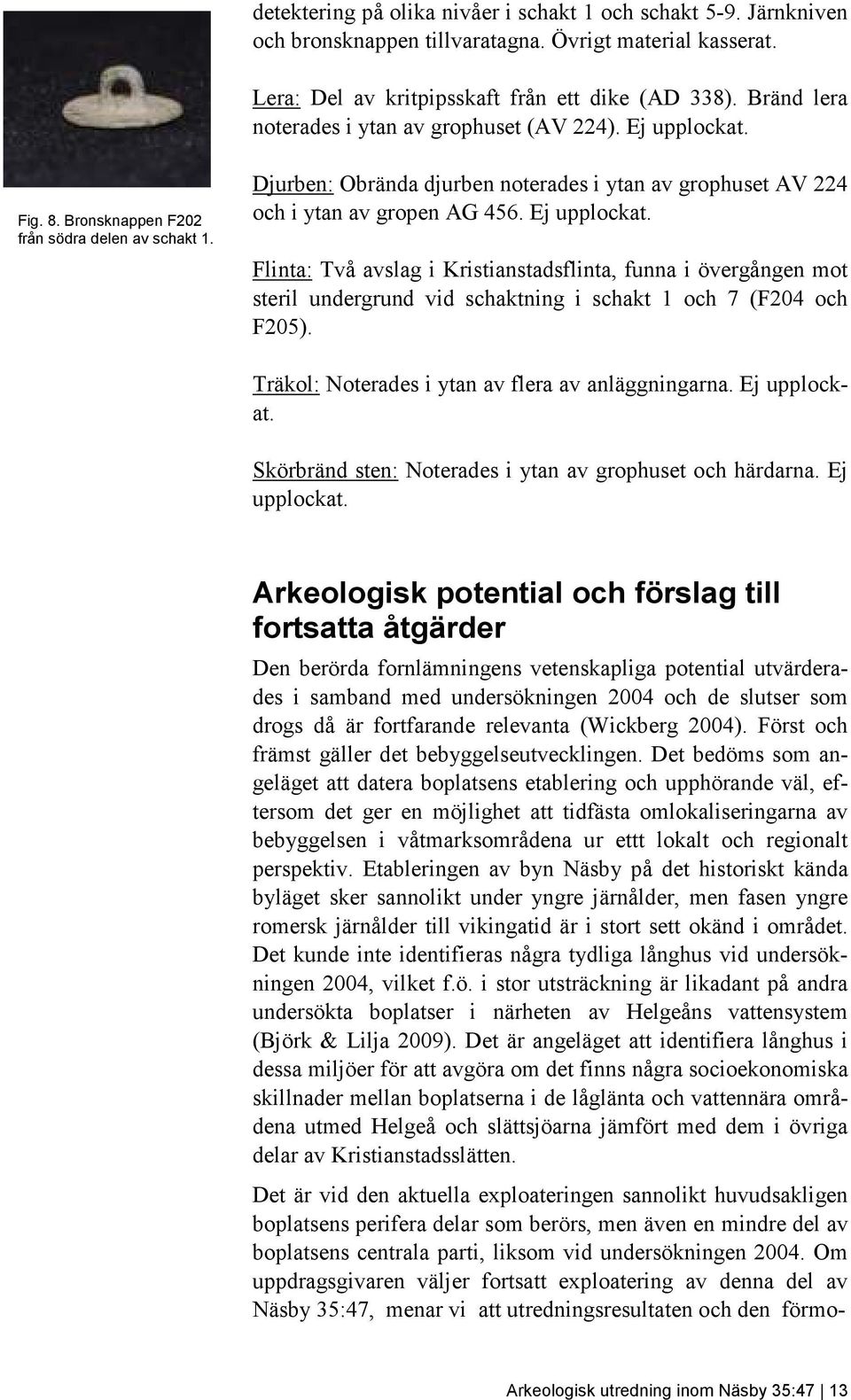 Djurben: Obrända djurben noterades i ytan av grophuset AV 224 och i ytan av gropen AG 456. Ej upplockat.