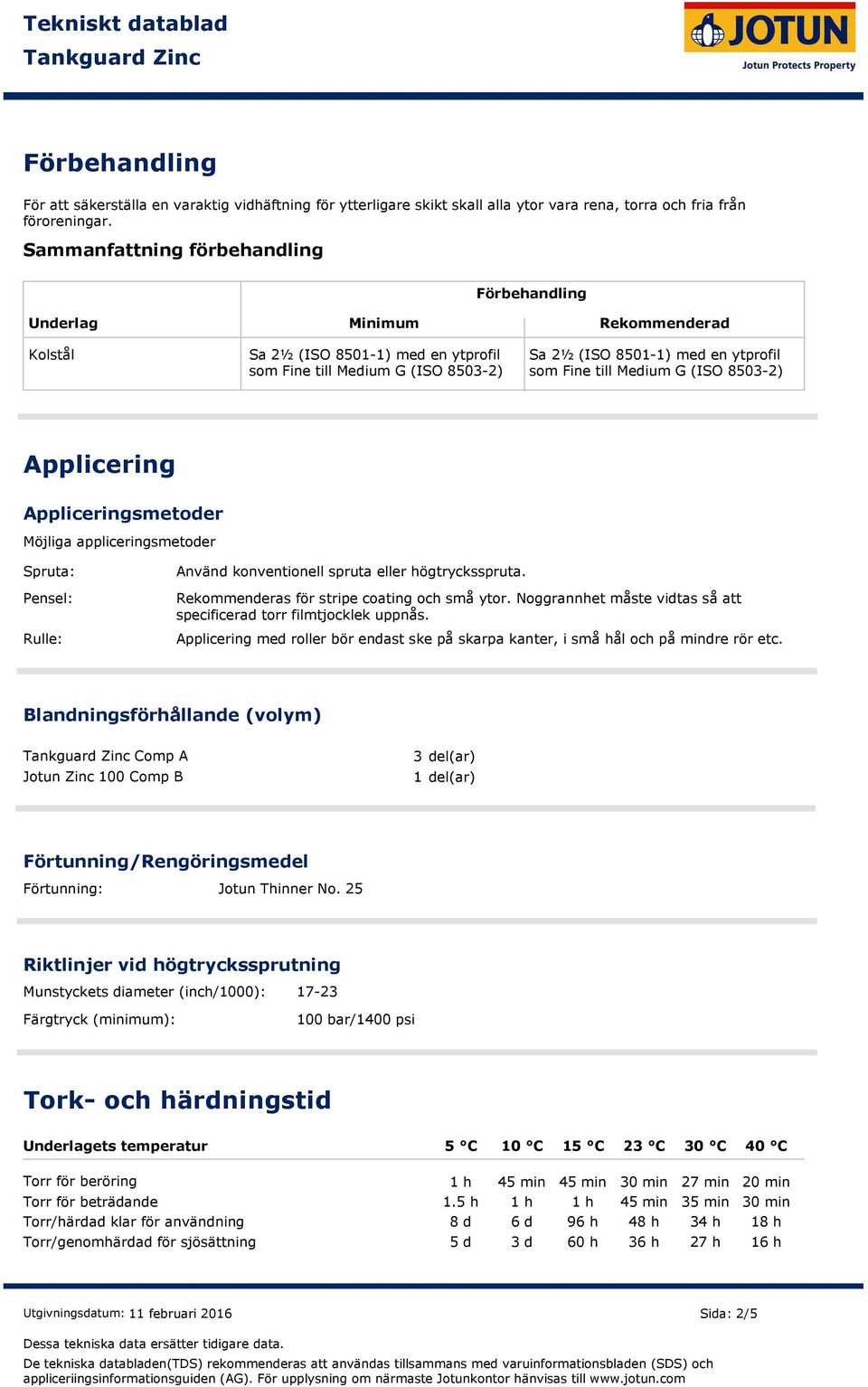 Medium G (ISO 85032) Applicering Appliceringsmetoder Möjliga appliceringsmetoder Spruta: Pensel: Rulle: Använd konventionell spruta eller högtrycksspruta.