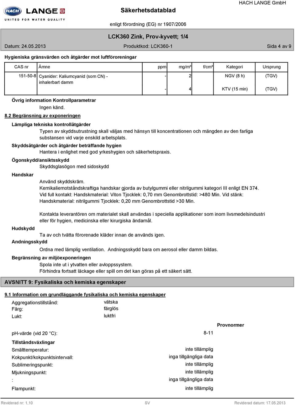 (TGV) inhalerbart damm Övrig information Kontrollparametrar 8.