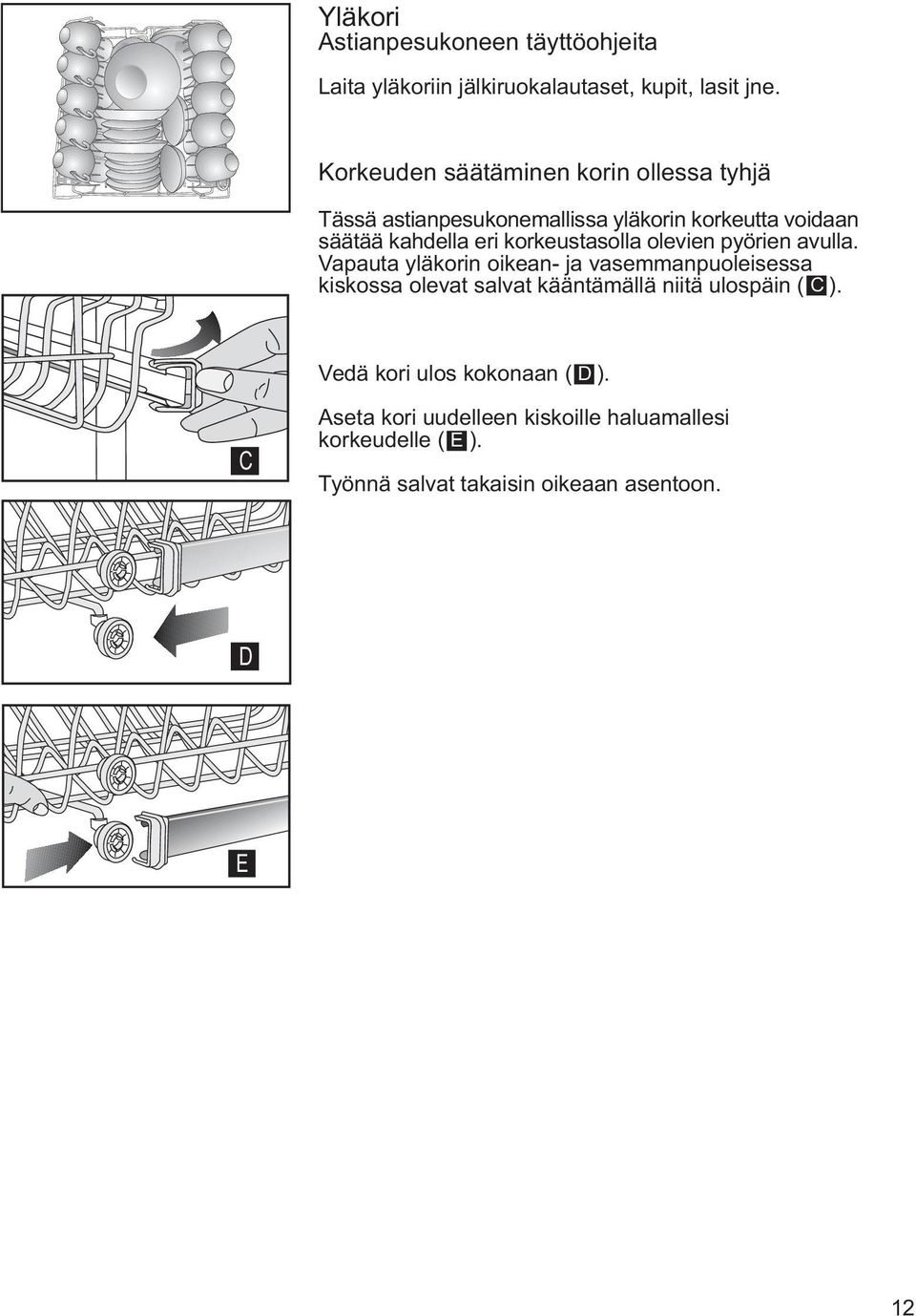 korkeustasolla olevien pyörien avulla.