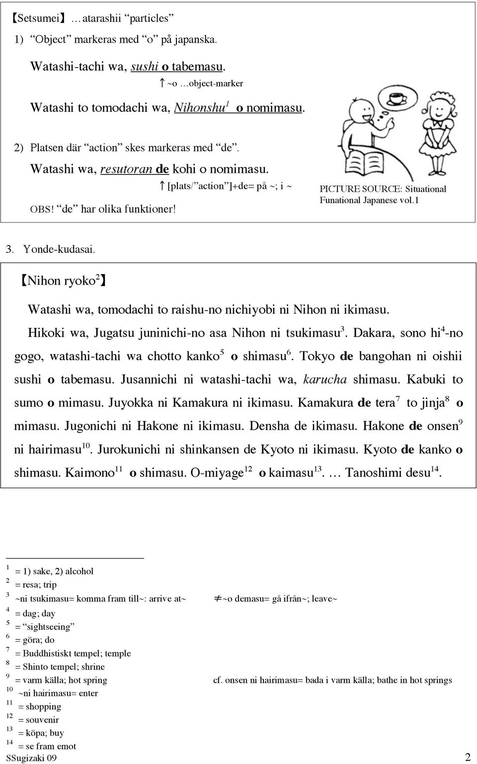 1 3. Yonde-kudasai. Nihon ryoko 2 Watashi wa, tomodachi to raishu-no nichiyobi ni Nihon ni ikimasu. Hikoki wa, Jugatsu juninichi-no asa Nihon ni tsukimasu 3.