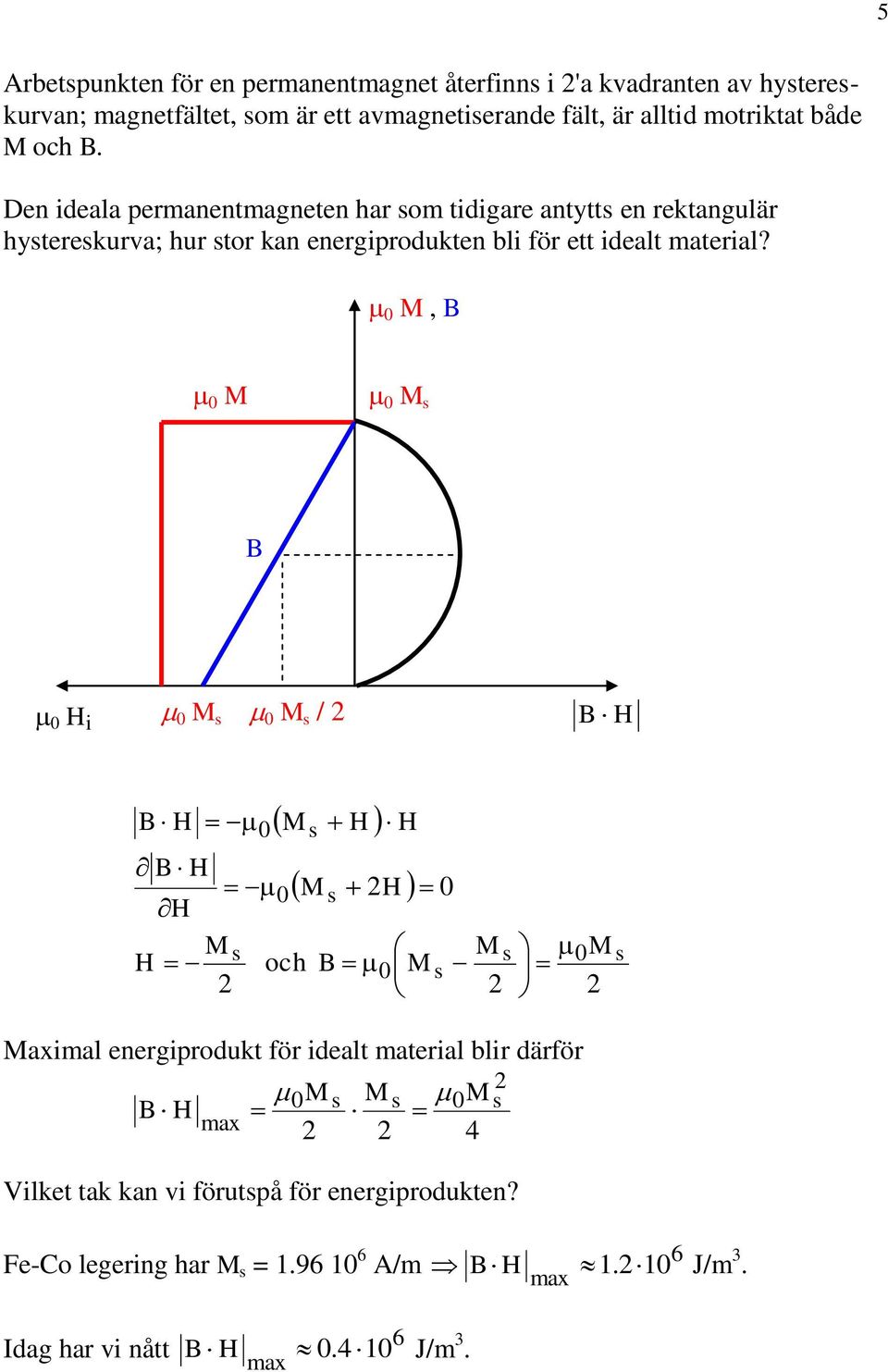 Den ideala permanentmagneten har om tidigare antytt en rektangulär hyterekurva; hur tor kan energiprodukten bli för ett idealt