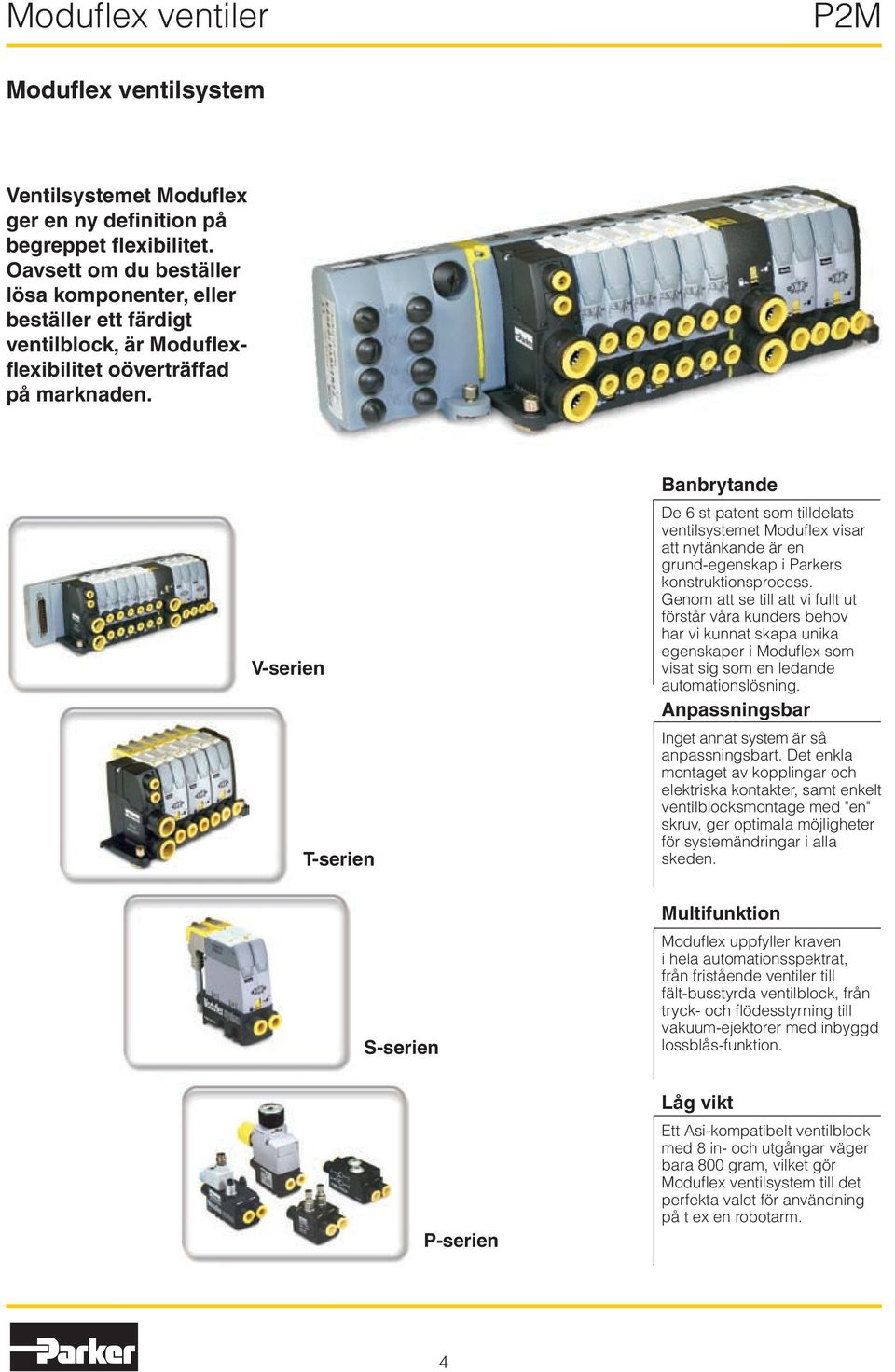 V-serien T-serien Banbrytande De 6 st patent som tilldelats ventilsystemet Moduflex visar att nytänkande är en grund-egenskap i Parkers konstruktionsprocess.