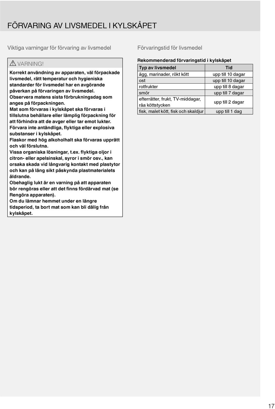 Observera matens sista förbrukningsdag som anges på förpackningen.