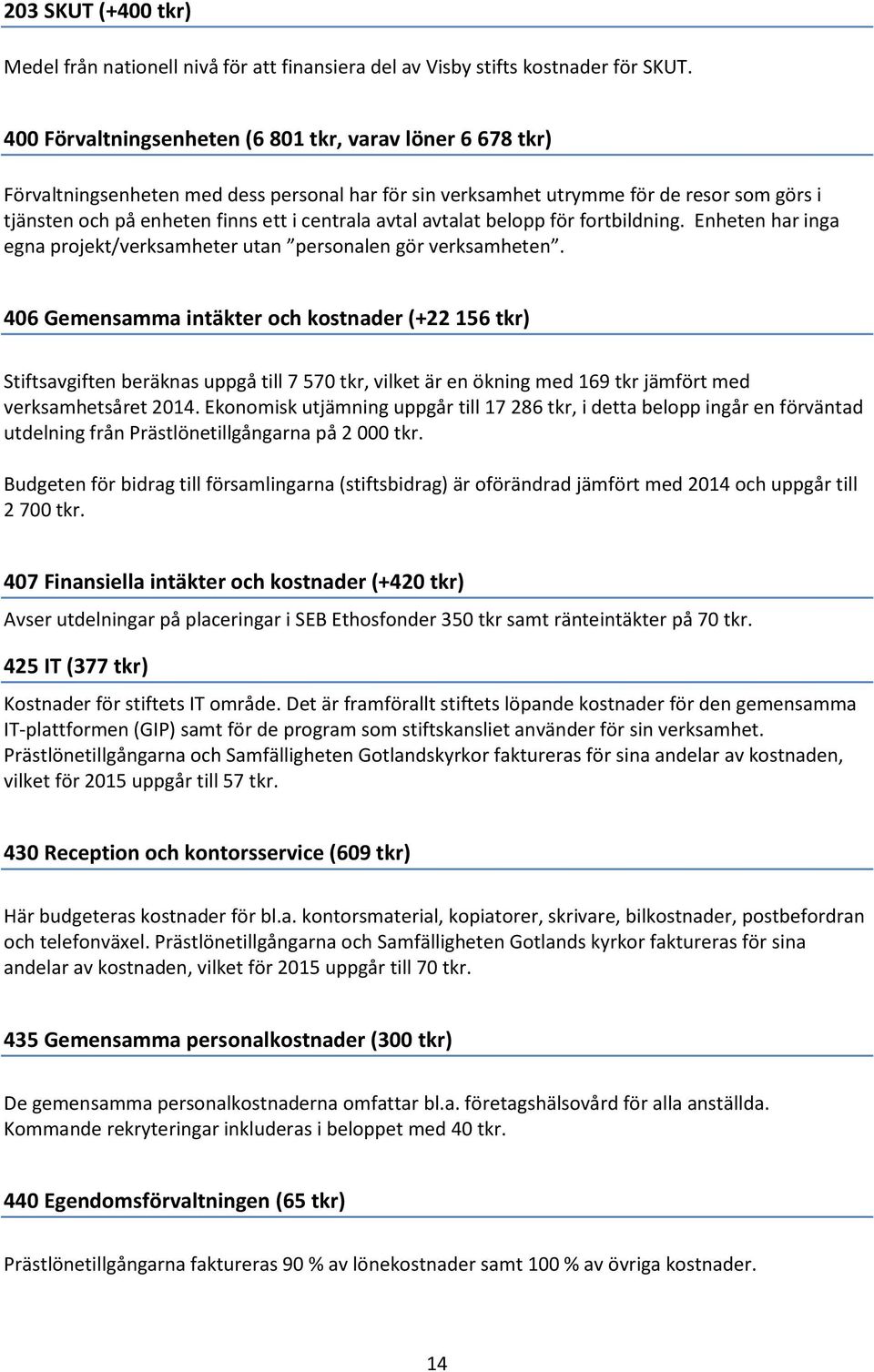 avtal avtalat belopp för fortbildning. Enheten har inga egna projekt/verksamheter utan personalen gör verksamheten.