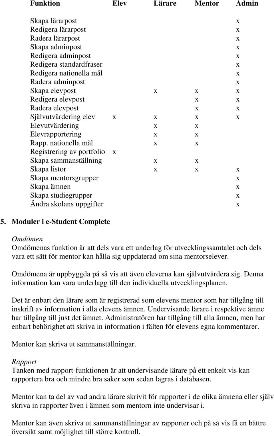 nationella mål Registrering av portfolio Skapa sammanställning Skapa listor Skapa mentorsgrupper Skapa ämnen Skapa studiegrupper Ändra skolans uppgifter 5.