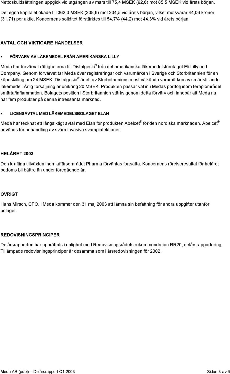 Koncernens soliditet förstärktes till 54,7% (44,2) mot 44,3% vid årets början.