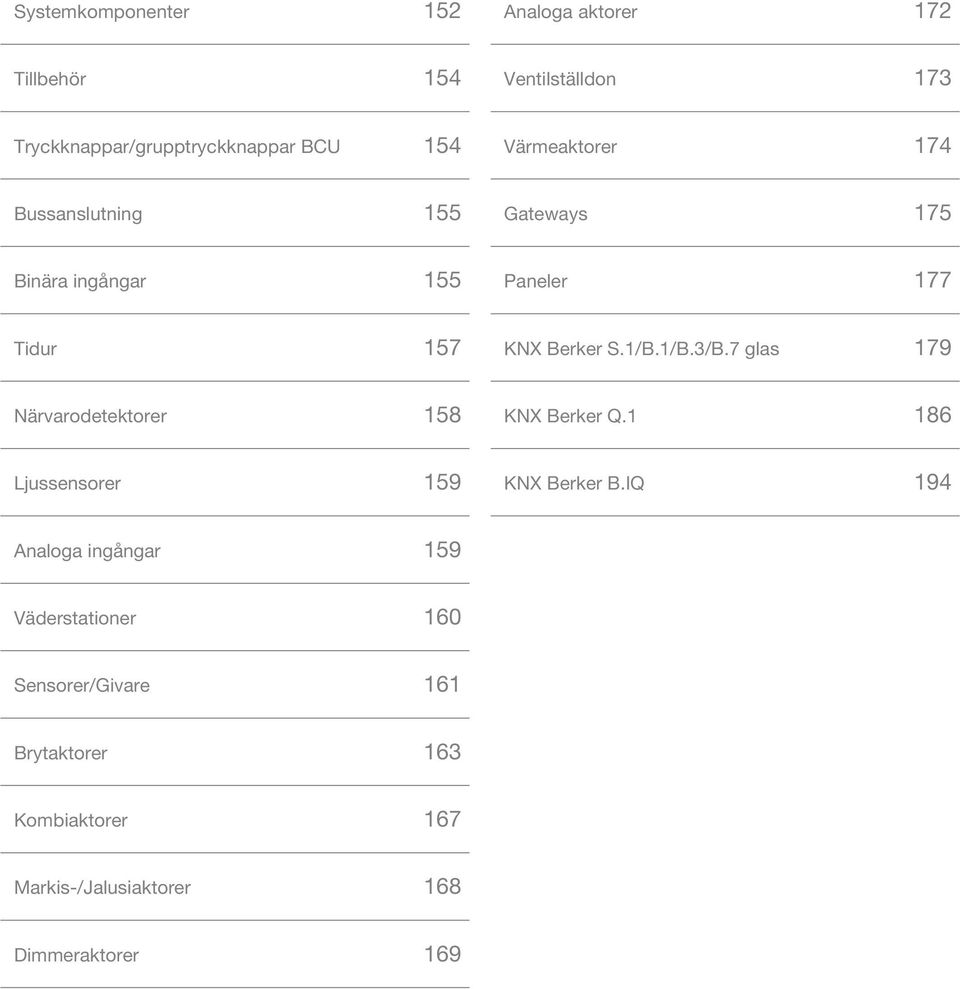 7 glas 179 Närvarodetektorer 158 KNX Berker Q.1 186 Ljussensorer 159 KNX Berker B.