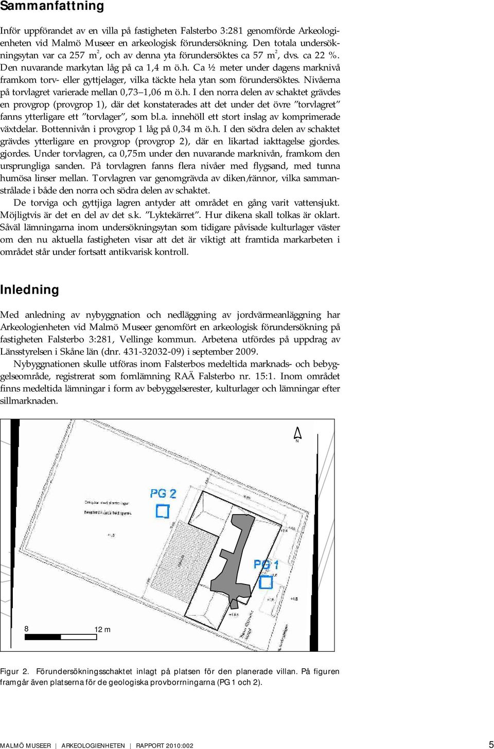 Nivåerna på torvlagret varierade mellan 0,73 1,06 m ö.h.