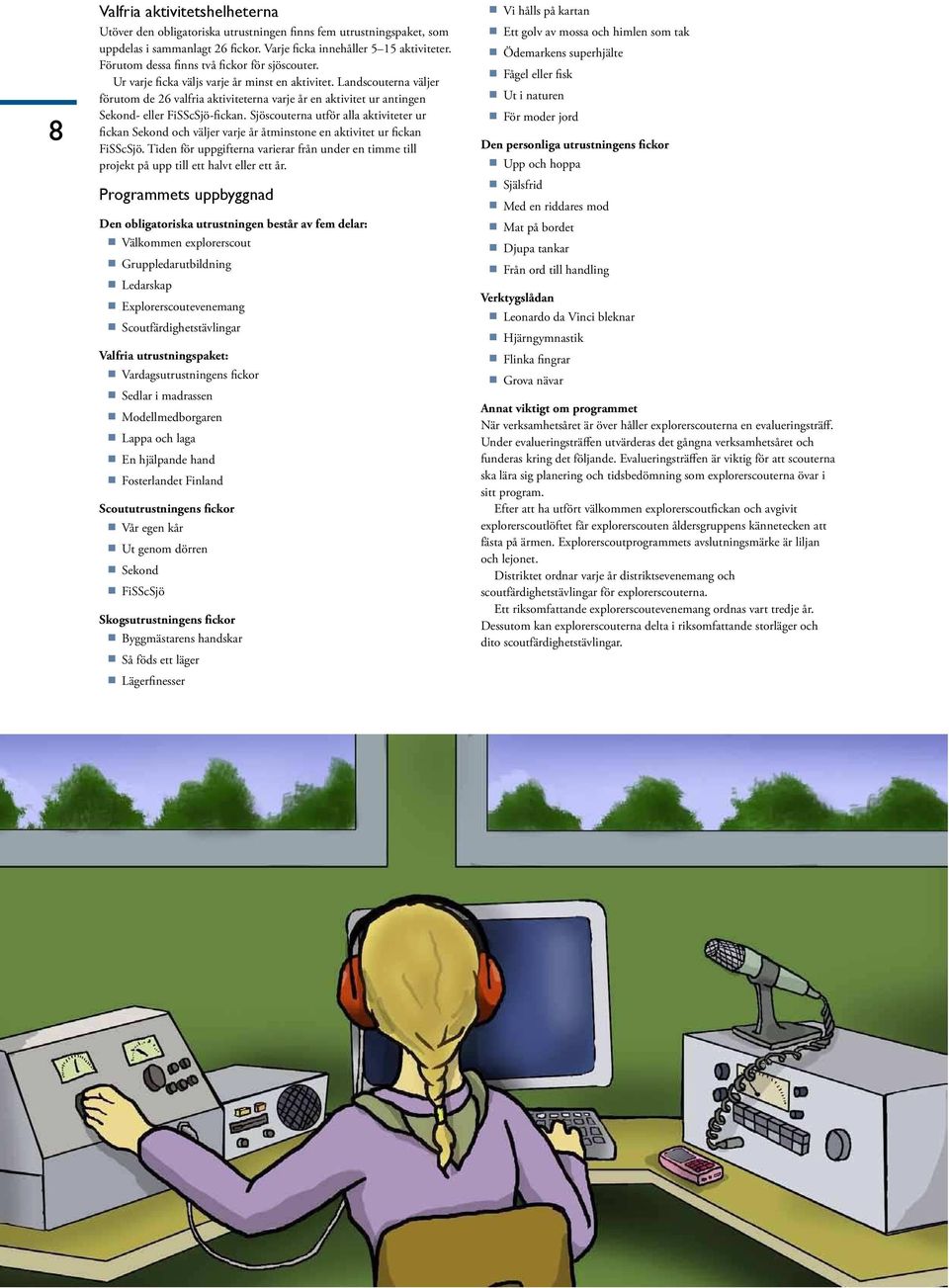 Landscouterna väljer förutom de 26 valfria aktiviteterna varje år en aktivitet ur antingen Sekond- eller FiSScSjö-fickan.