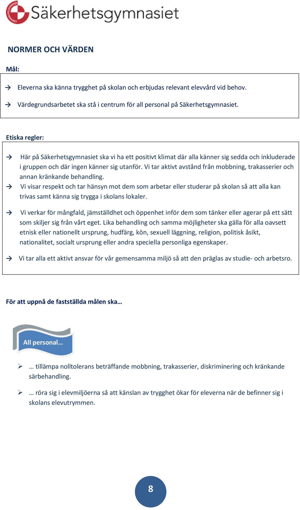 Vi tar aktivt avstånd från mobbning, trakasserier och annan kränkande behandling.