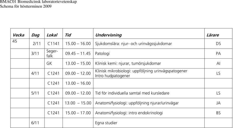 00 Klinisk mikrobiologi: uppföljning urinvägspatogener Intro hudpatogener 5/11 C1241 09.00 12.