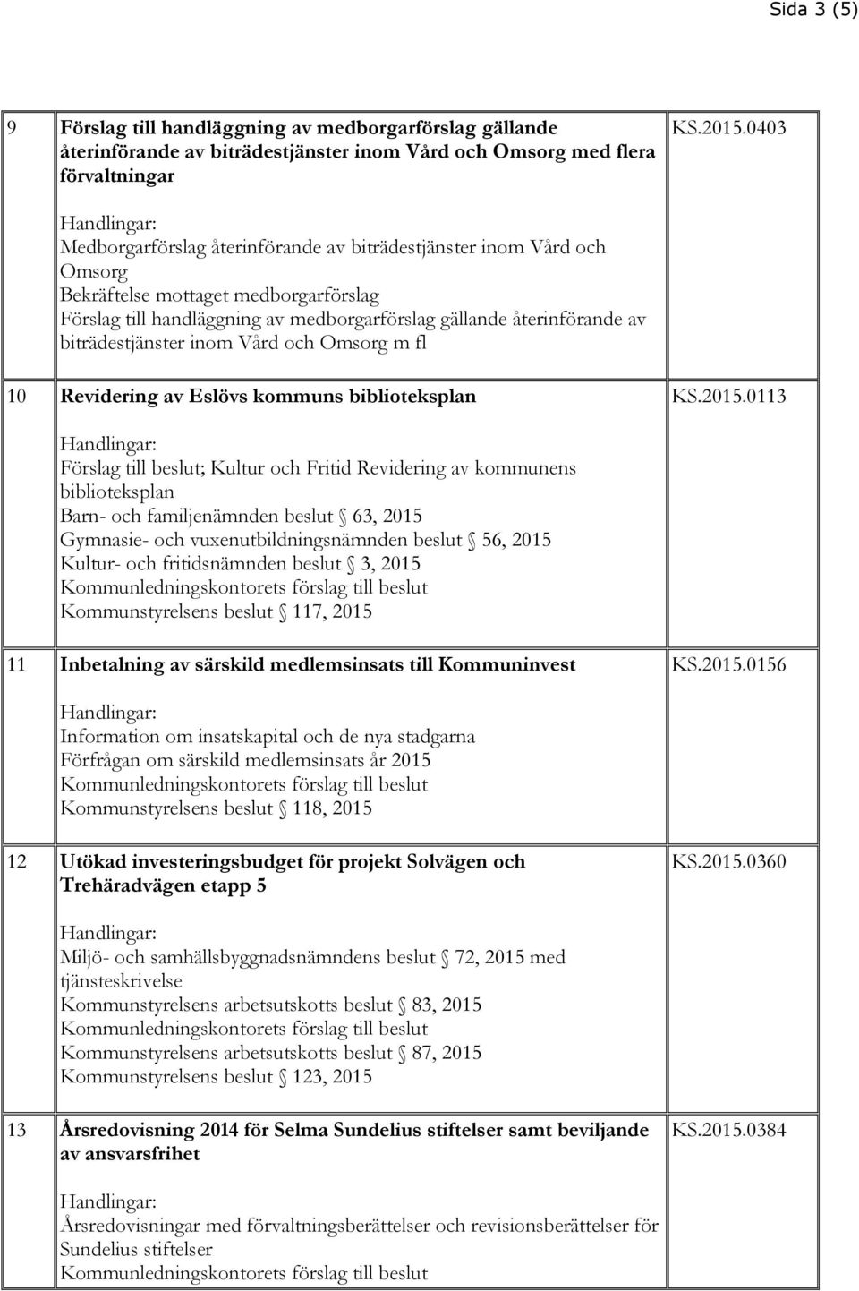 biträdestjänster inom Vård och Omsorg m fl 10 Revidering av Eslövs kommuns biblioteksplan KS.2015.