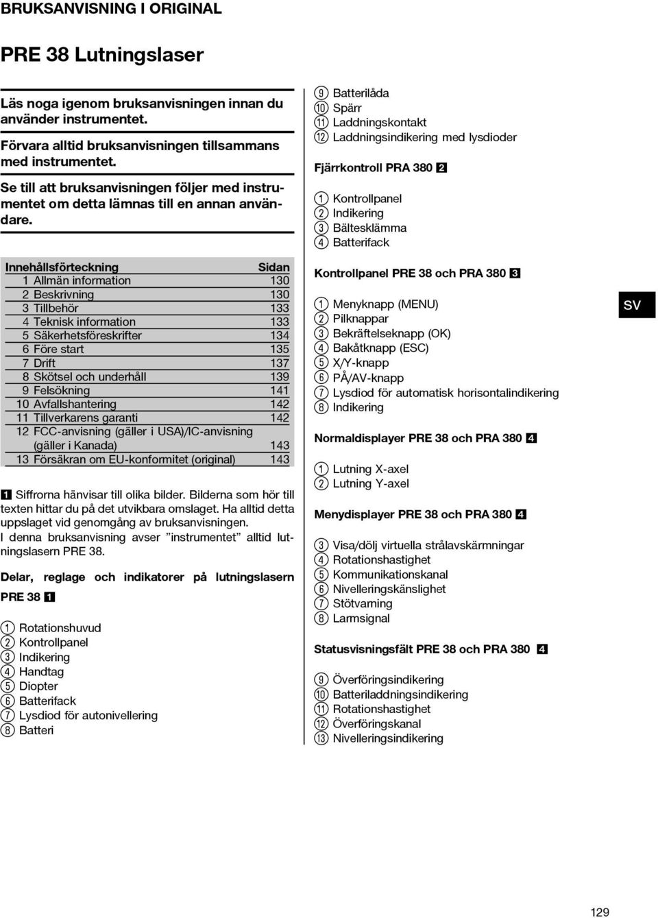 Innehållsförteckning Sidan Allmän information 30 Beskrivning 30 3 Tillbehör 33 4 Teknisk information 33 5 Säkerhetsföreskrifter 34 6 Före start 35 7Drift 37 8 Skötsel och underhåll 39 9Felsökning 4 0