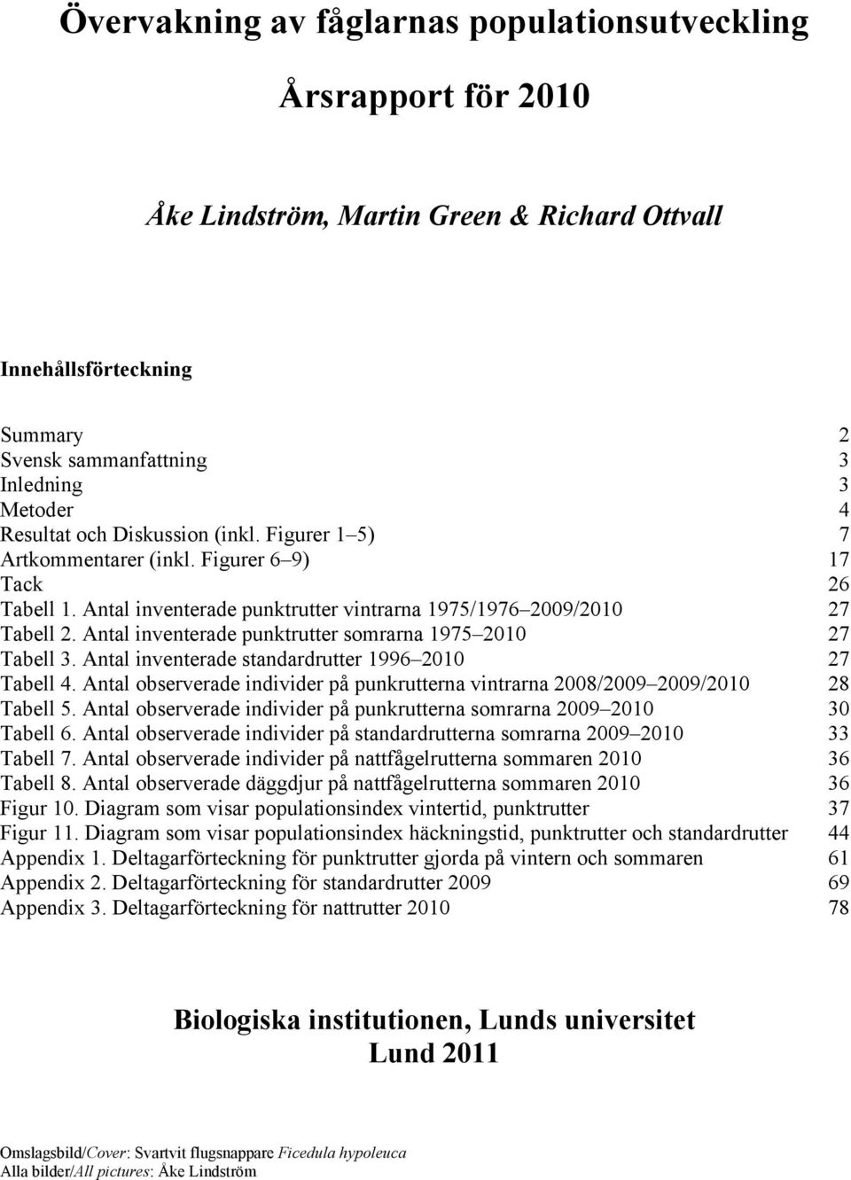 Antal inventerade standardrutter 996 7 Tabell. Antal observerade individer på punkrutterna vintrarna 8/9 9/ 8 Tabell 5. Antal observerade individer på punkrutterna somrarna 9 Tabell 6.