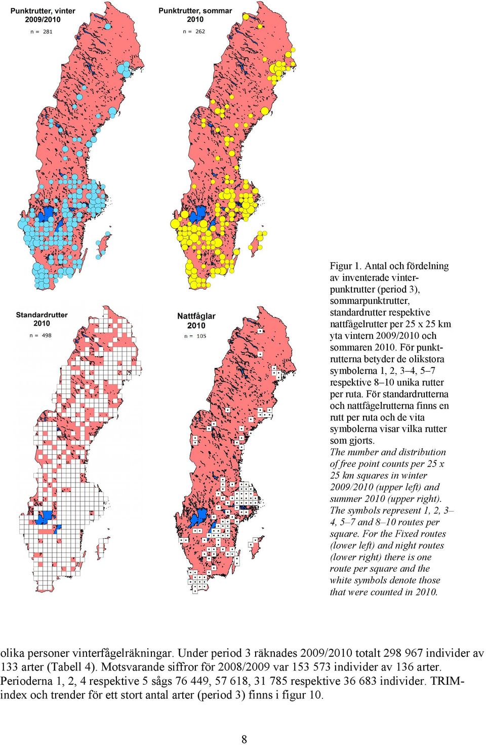 För standardrutterna och nattfågelrutterna finns en rutt per ruta och de vita symbolerna visar vilka rutter som gjorts.