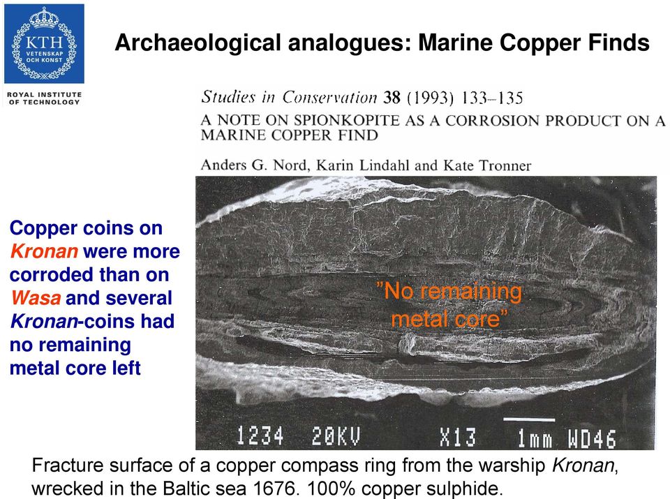 core left No remaining metal core Fracture surface of a copper compass ring