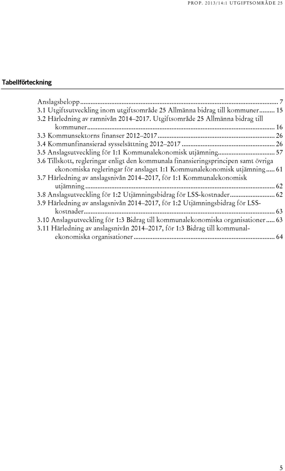 .. 57 3.6 Tillskott, regleringar enligt den kommunala finansieringsprincipen samt övriga ekonomiska regleringar för anslaget 1:1 Kommunalekonomisk utjämning... 61 3.