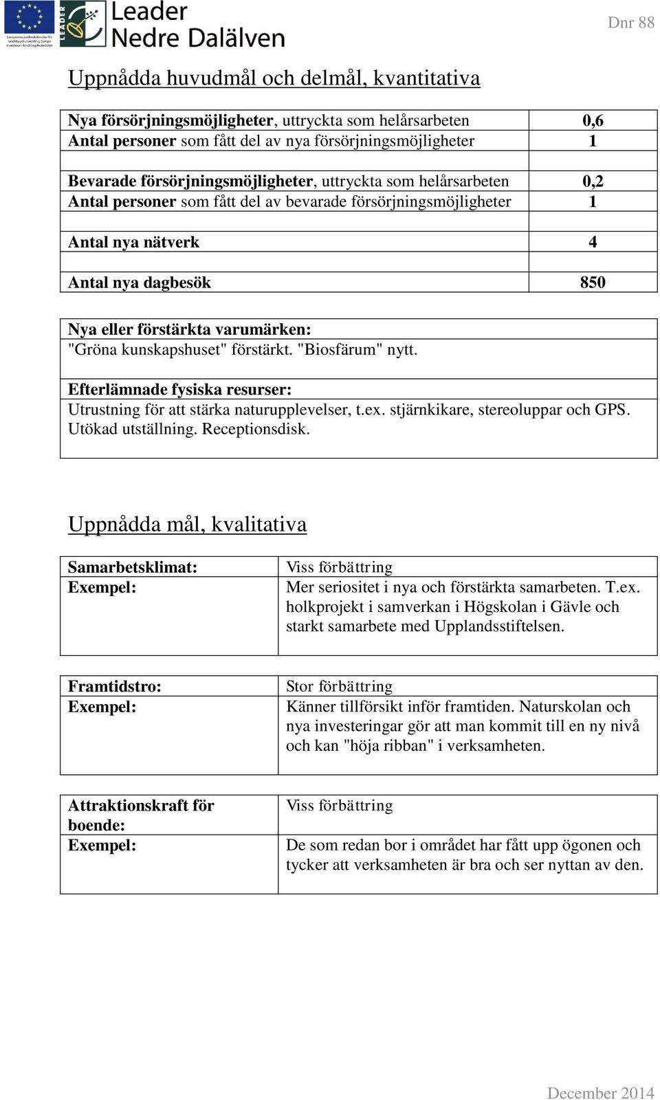 förstärkt. "Biosfärum" nytt. Efterlämnade fysiska resurser: Utrustning för att stärka naturupplevelser, t.ex. stjärnkikare, stereoluppar och GPS. Utökad utställning. Receptionsdisk.