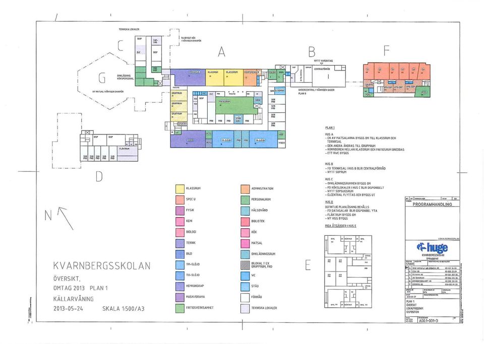 ~ N L j \ KVARNBERGSSKOLAN ÖV ERSIKT, OMTAG 2013 PLAN 1 KÄL LA RVÅNING 2013-05 -24 SJ<ALA 1:500/ A3 KLASSRUH SPECU FYSIK KEMI BIOLOGI TEKNIK BIL TH -SLÖJ TX-SLÖJ HEtiKUNSKAP MUSIK/ORAMA