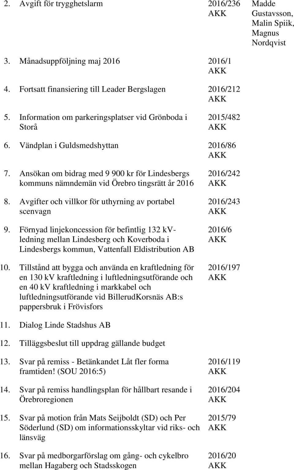 Ansökan om bidrag med 9 900 kr för Lindesbergs kommuns nämndemän vid Örebro tingsrätt år 2016 8. Avgifter och villkor för uthyrning av portabel scenvagn 9.