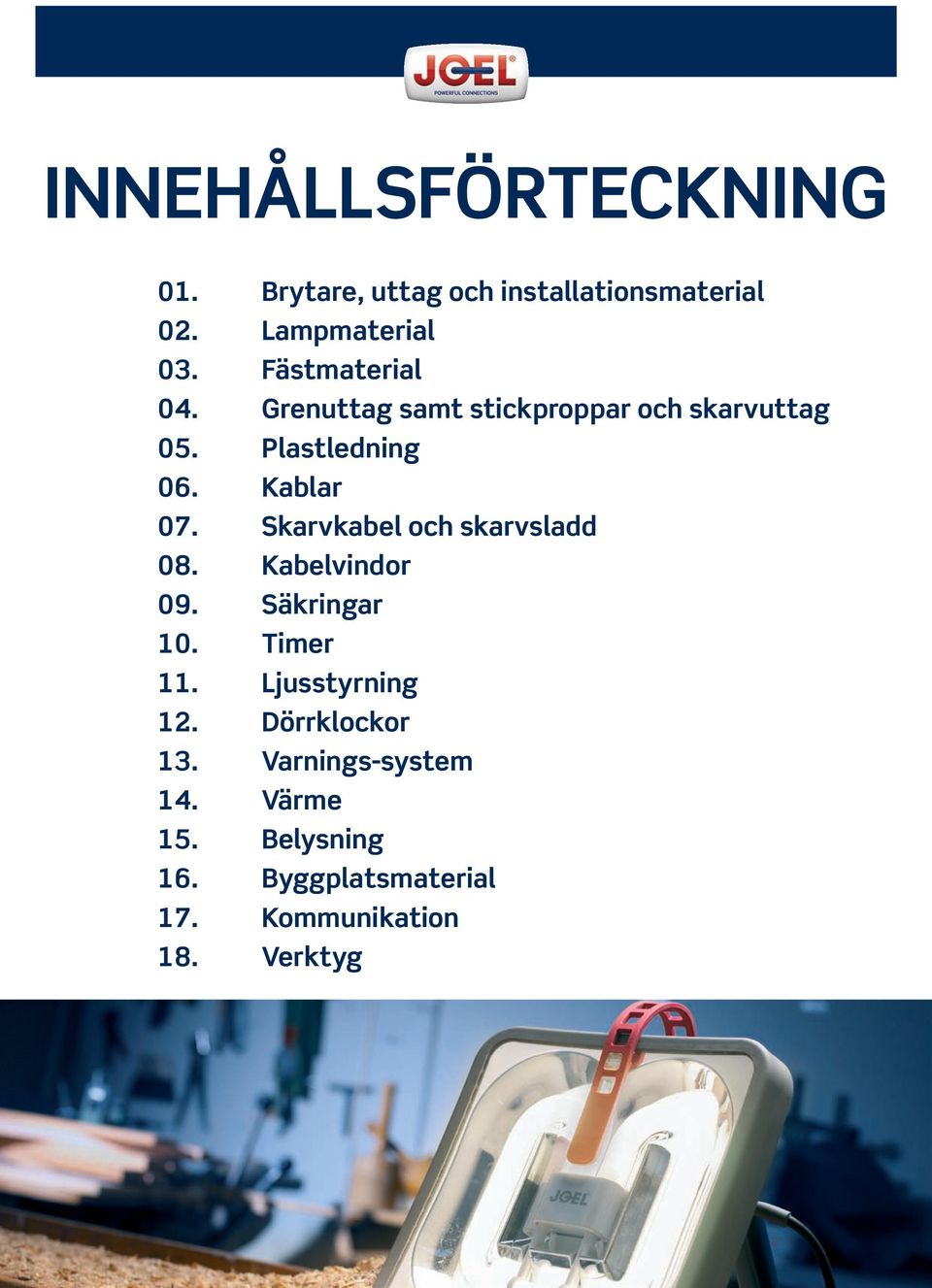 Skarvkabel och skarvsladd 08. Kabelvindor 09. Säkringar 10. Timer 11. Ljusstyrning 12.