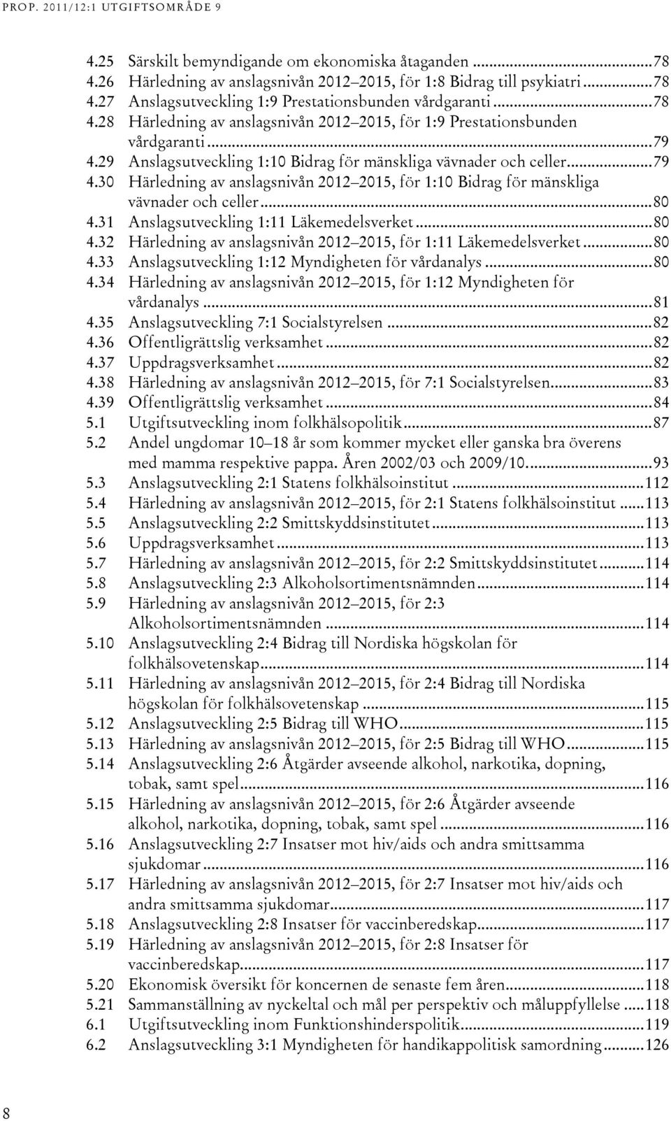 31 Anslagsutveckling 1:11 Läkemedelsverket...80 4.32 Härledning av anslagsnivån 2012 2015, för 1:11 Läkemedelsverket...80 4.33 Anslagsutveckling 1:12 Myndigheten för vårdanalys...80 4.34 Härledning av anslagsnivån 2012 2015, för 1:12 Myndigheten för vårdanalys.