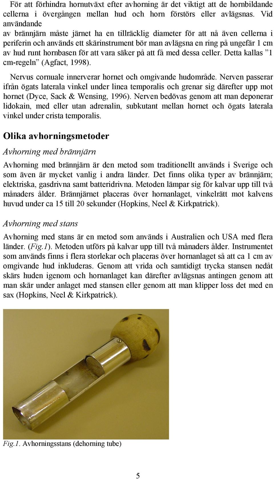 för att vara säker på att få med dessa celler. Detta kallas 1 cm-regeln (Agfact, 1998). Nervus cornuale innerverar hornet och omgivande hudområde.