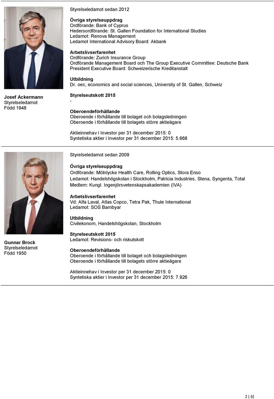 Executive Committee: Deutsche Bank President Executive Board: Schweizerische Kreditanstalt Dr. oec, economics and social sciences, University of St.