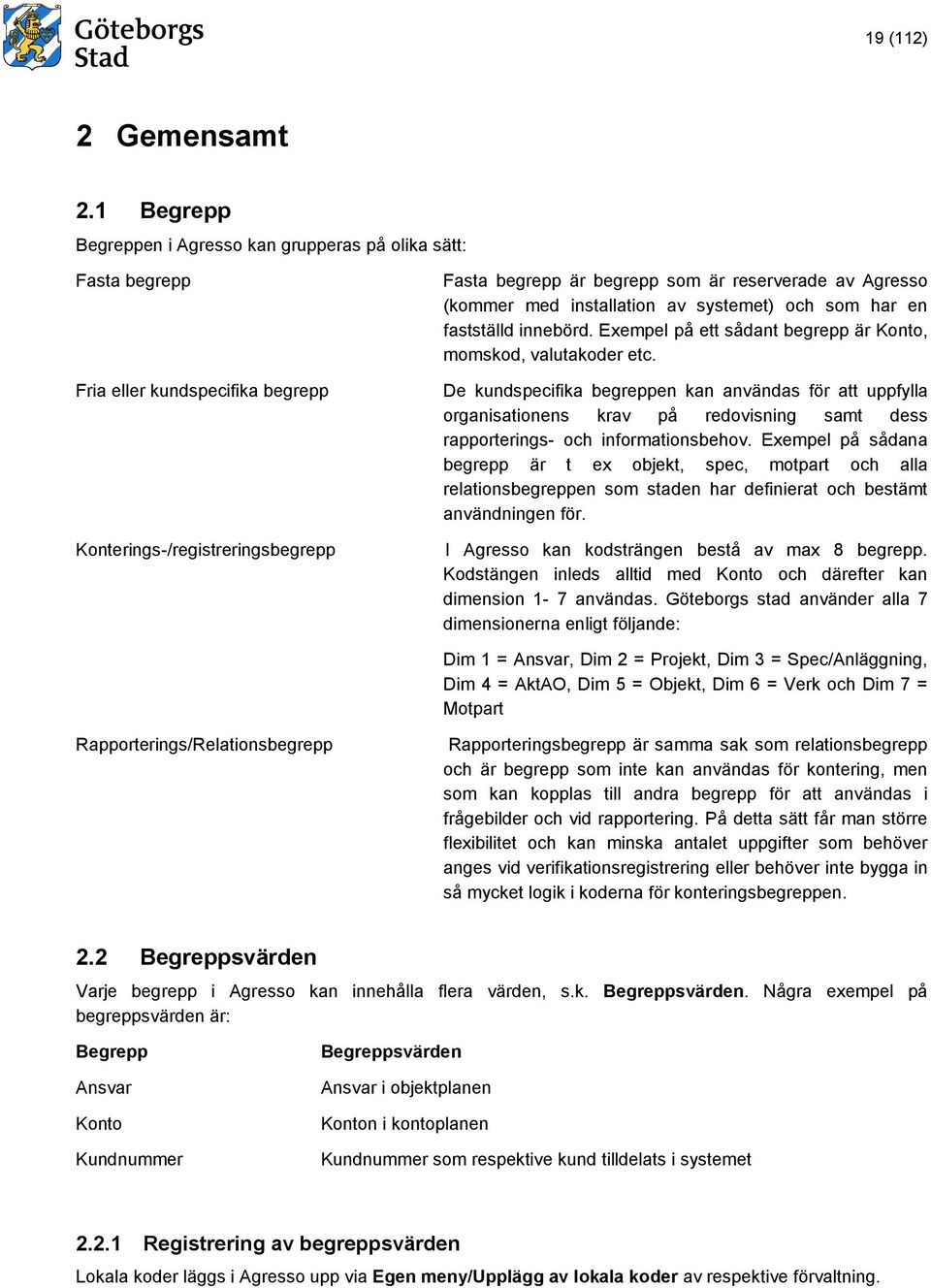 (kommer med installation av systemet) och som har en fastställd innebörd. Exempel på ett sådant begrepp är Konto, momskod, valutakoder etc.