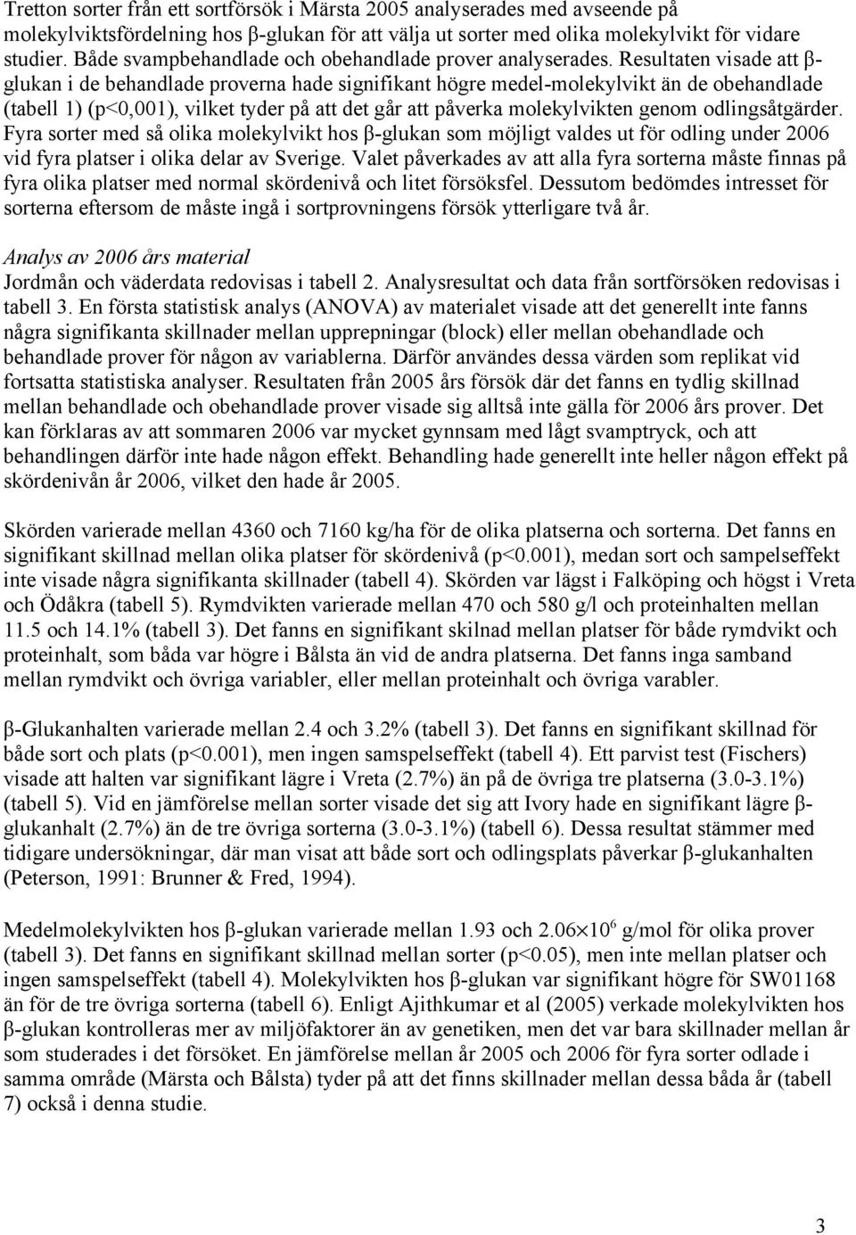 Resultaten visade att β- glukan i de behandlade proverna hade signifikant högre medel-molekylvikt än de obehandlade (tabell 1) (p<0,001), vilket tyder på att det går att påverka molekylvikten genom