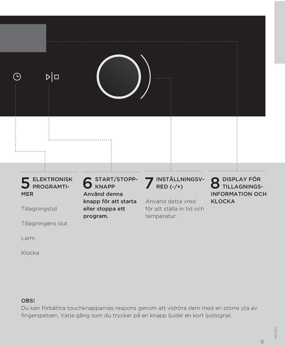 8 DISPLAY FÖR TILLAGNINGS- INFORMATION OCH KLOCKA Larm Klocka OBS!