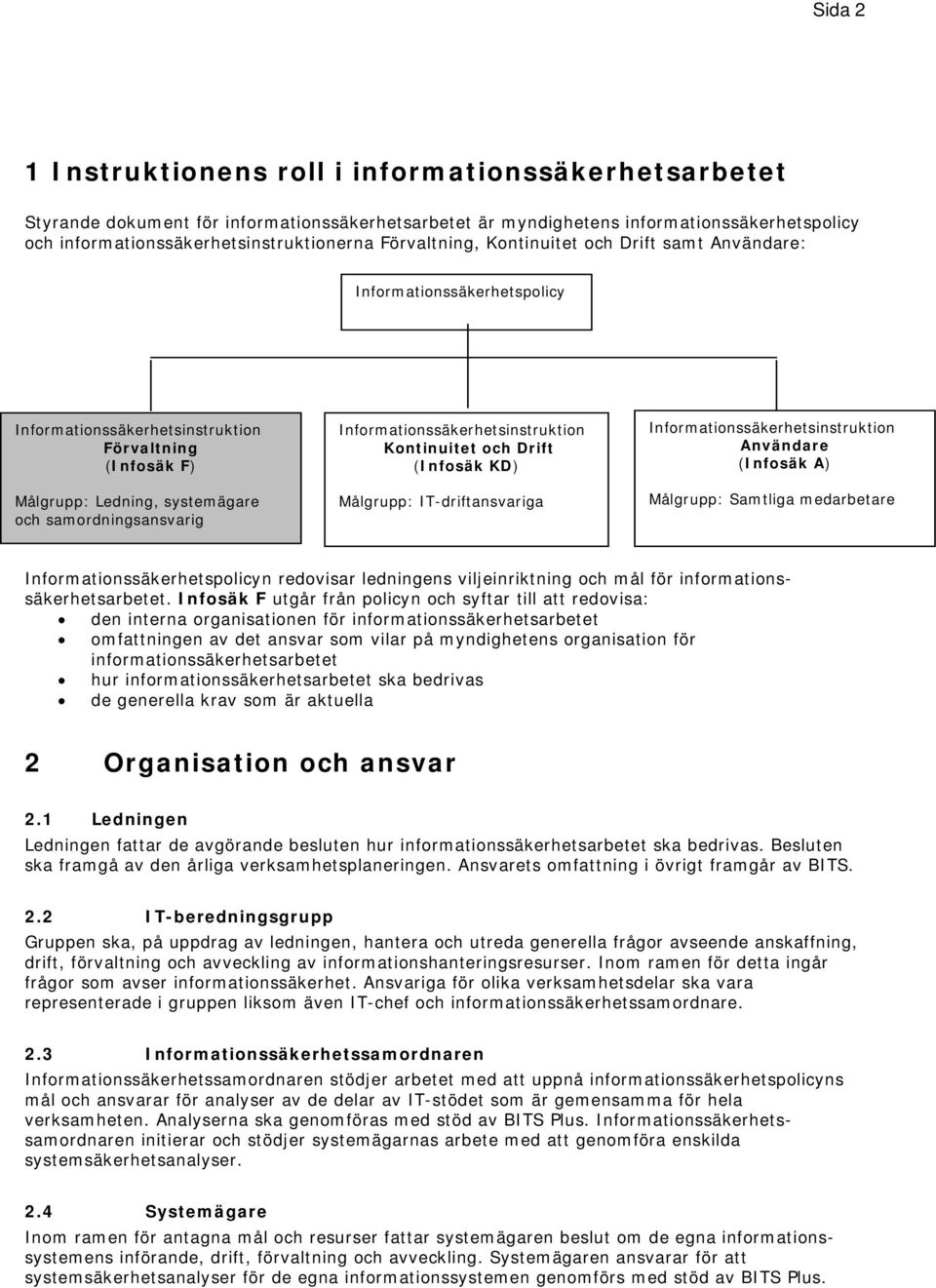 Infrmatinssäkerhetsinstruktin Kntinuitet ch Drift (Infsäk KD) Målgrupp: IT-driftansvariga Infrmatinssäkerhetsinstruktin Användare (Infsäk A) Målgrupp: Samtliga medarbetare Infrmatinssäkerhetsplicyn