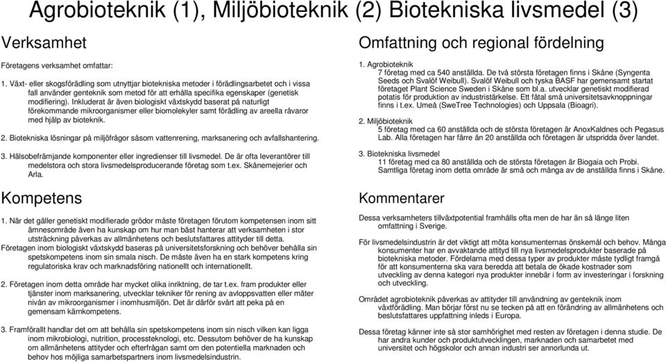 Inkluderat är även biologiskt växtskydd baserat på naturligt förekommande mikroorganismer eller biomolekyler samt förädling av areella råvaror med hjälp av bioteknik. 2.